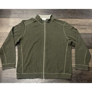 Tommy Bahama Jacket Mens XL Green Gray Mock Neck Reversible Full Zip Soft
